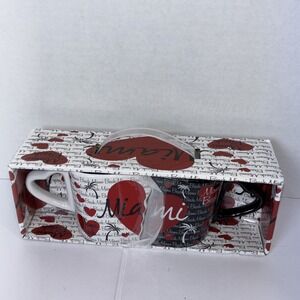 JoJo's Paris ~ Miami Beach Black & White  with Hearts & Palm Trees ~ Coffee Mugs